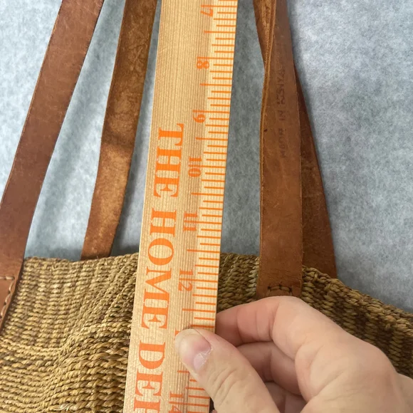 Vintage Handmade Woven Straw Tote Bag Leather Handles - Picture 8 of 9